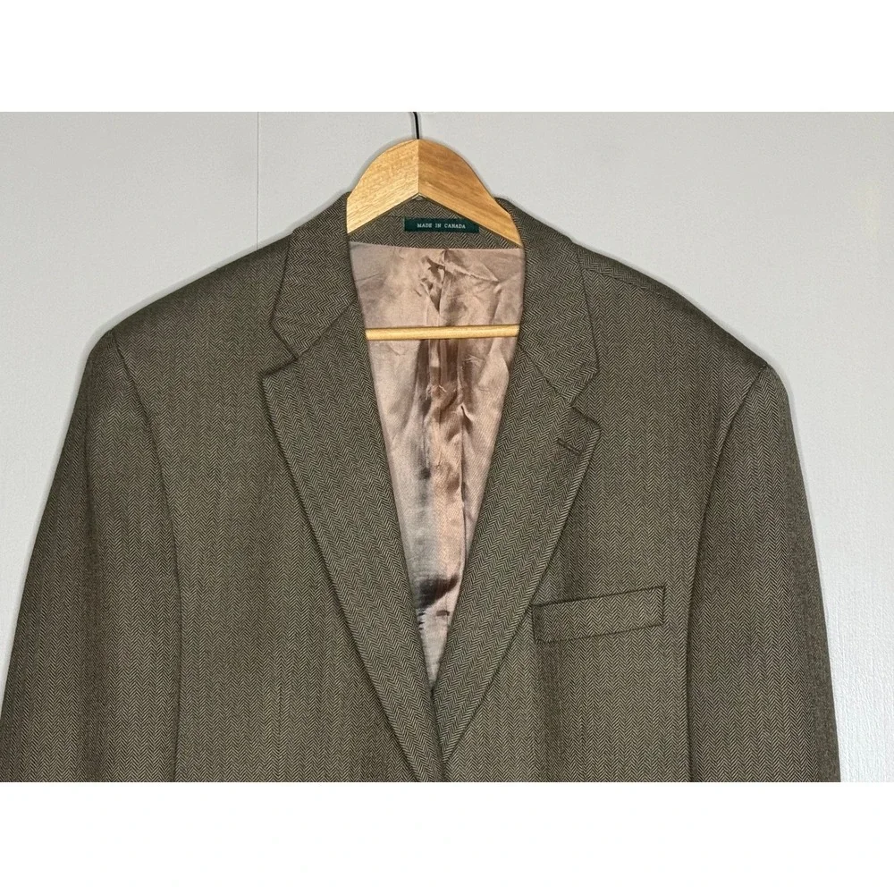 Pure New Wool Lauren Ralph Lauren Blazer 46L Herringbone Made in Canada